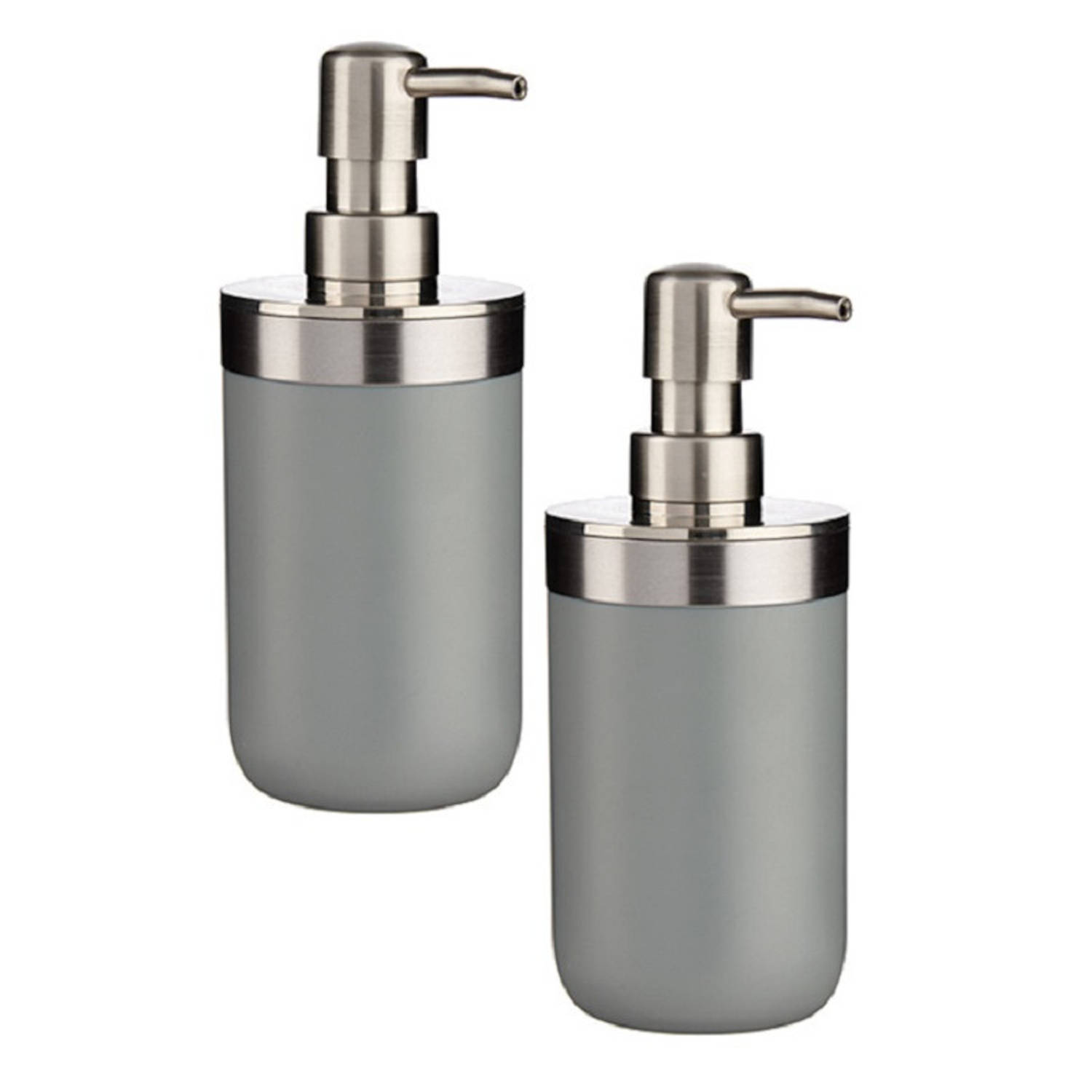 2x Stuks Zeeppompje/dispenser Roestvrij Metaal/zilver 350 Ml Met Formaat 9 X 8 X 17 Cm - Zeeppompjes - Grijs