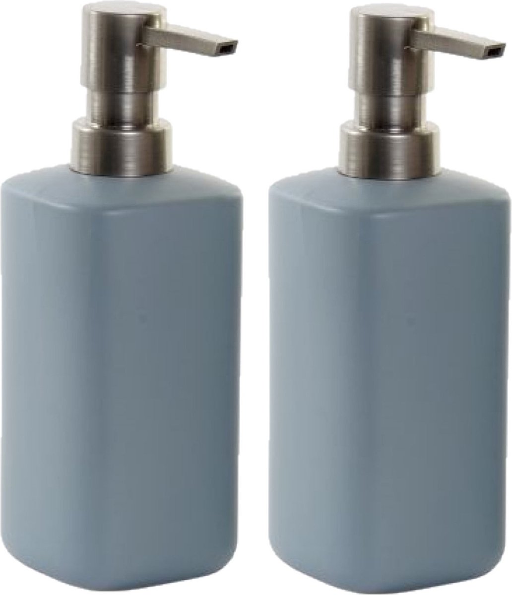 2x Stuks Zeeppompjes/zeepdispensers Licht Polystone 300 Ml - Zeeppompjes - Grijs