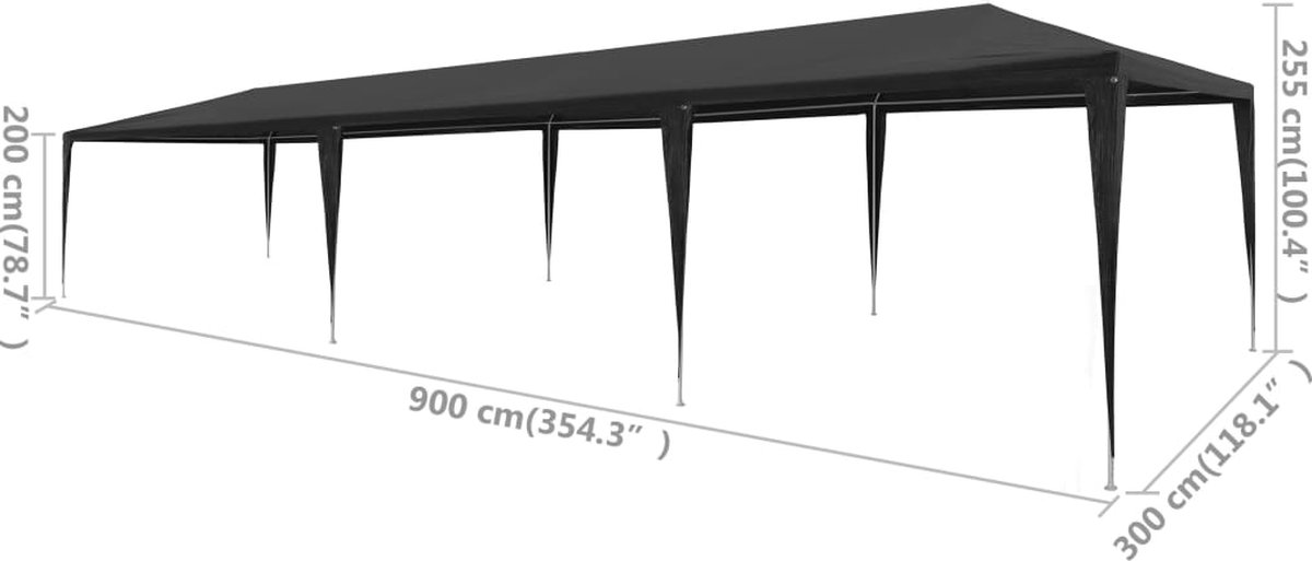 Vidaxl Partytent 3x9 M Pe Antraciet - Grijs