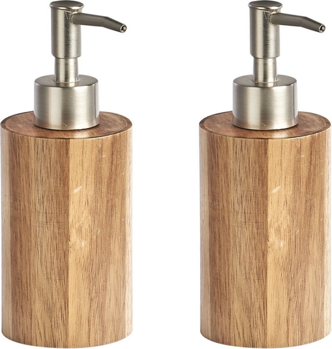 2x Zeeppompjes/zeepdispensers Acacia Hout 18 Cm - Zeeppompjes - Bruin