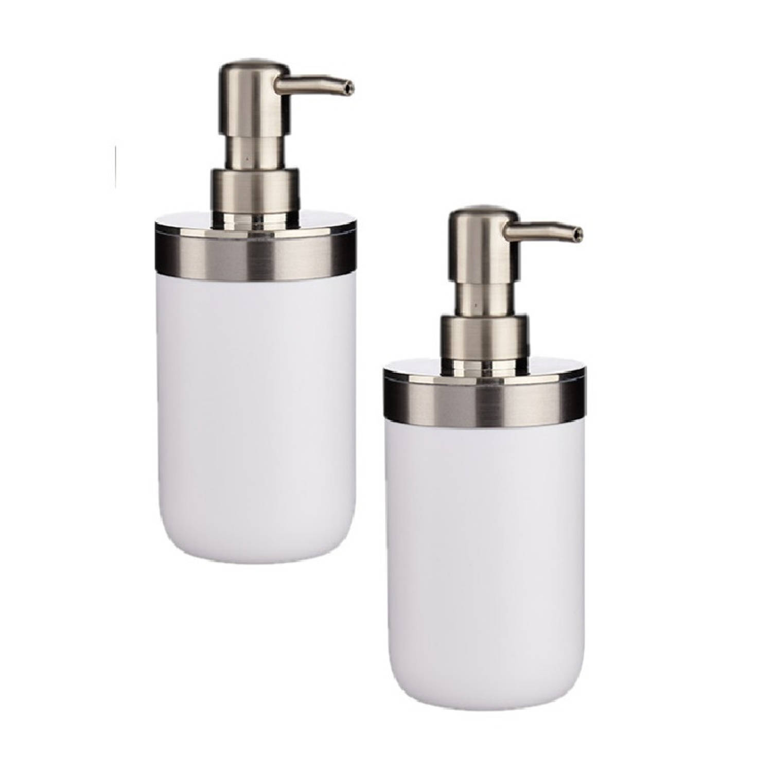 2x Stuks Zeeppompje/dispenser Roestvrij Metaal/zilver 350 Ml Met Formaat 9 X 8 X 17 Cm - Zeeppompjes - Wit