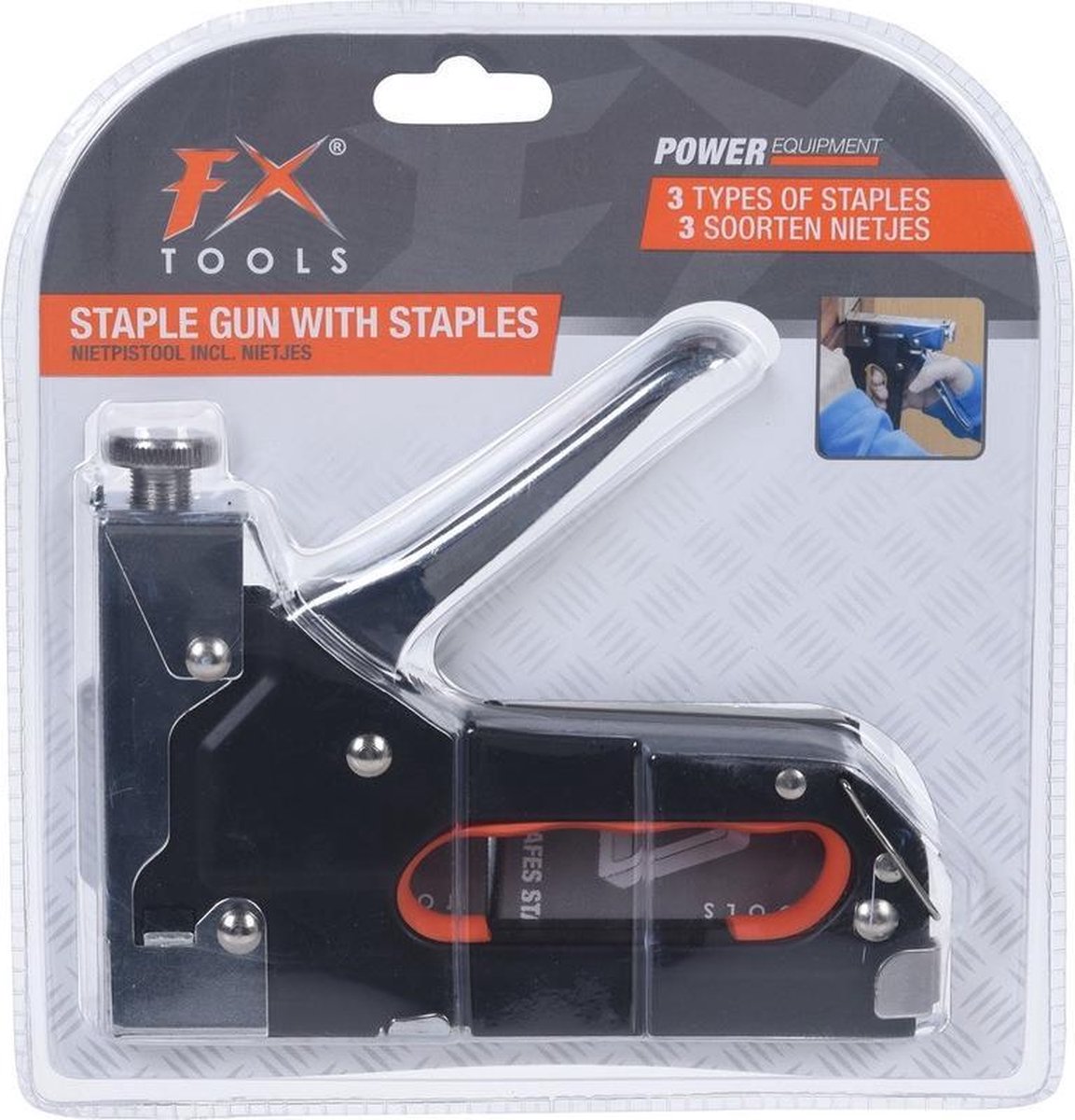 FX Tools Mechanische Nagel Nietpistool/ Tacker Inclusief Nietjes 20 Cm - Nietmachine - Zwart