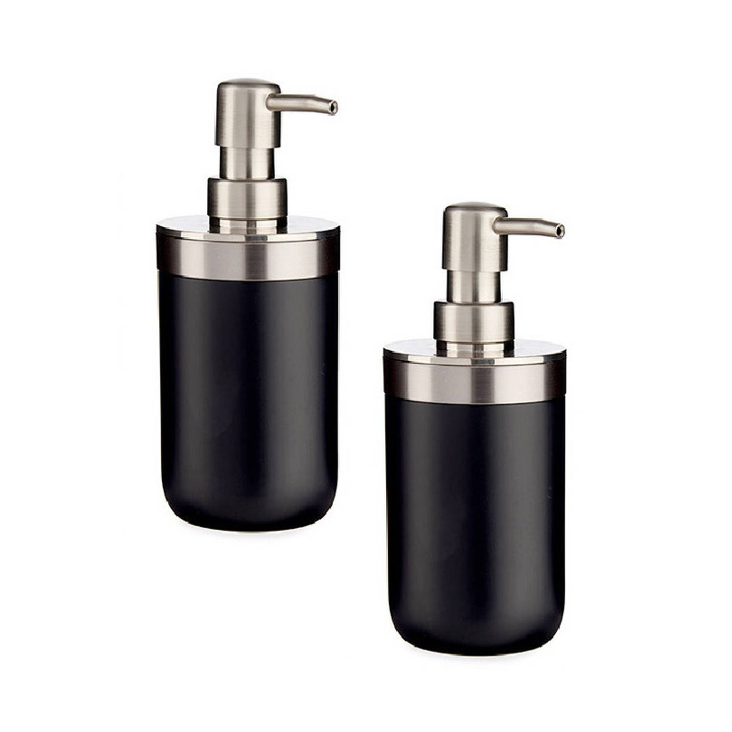 2x Stuks Zeeppompje/dispenser Roestvrij Metaal/zilver 350 Ml Met Formaat 9 X 8 X 17 Cm - Zeeppompjes - Zwart