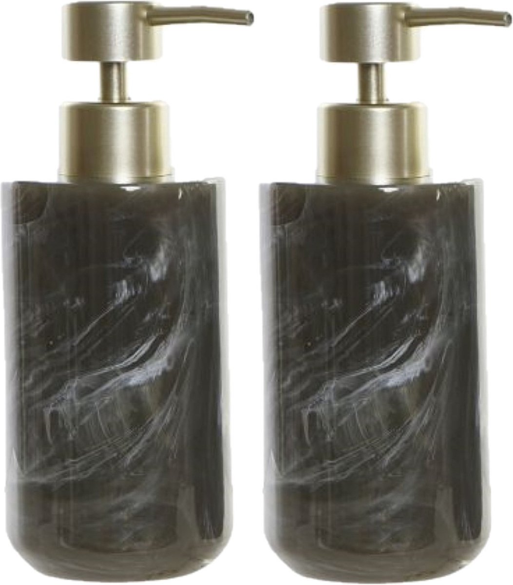 2x Stuks Zeeppompjes/zeepdispensers Marmer Look Kunststof 300 Ml - Zeeppompjes - Grijs