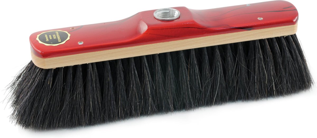 Binnen Bezem Rood Gelakt Met Paardenhaar Inclusief Aluminium Telescoopsteel 200 Cm - Bezem - Zwart