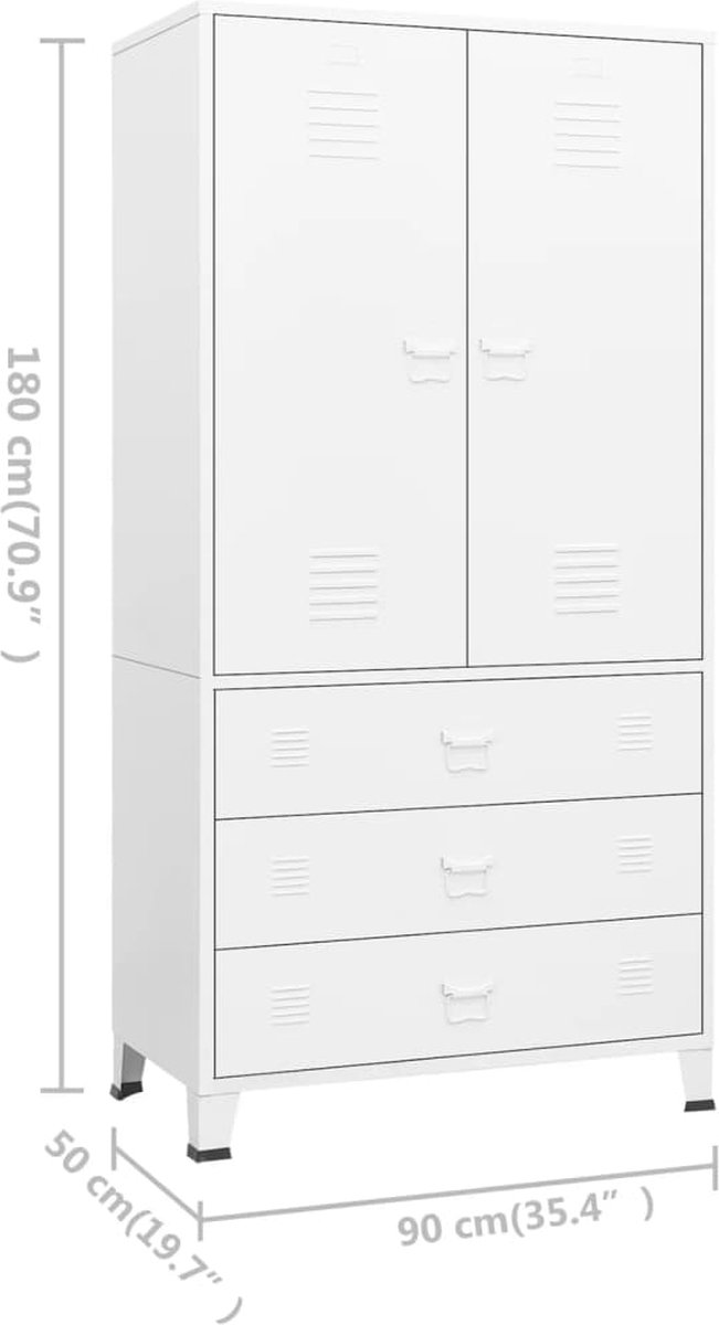 Vidaxl Kledingkast 90x50x180 Cm Metaal - Wit