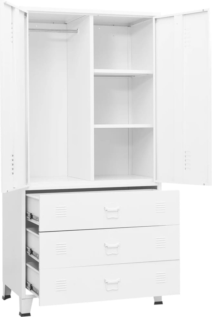 Vidaxl Kledingkast 90x50x180 Cm Metaal - Wit