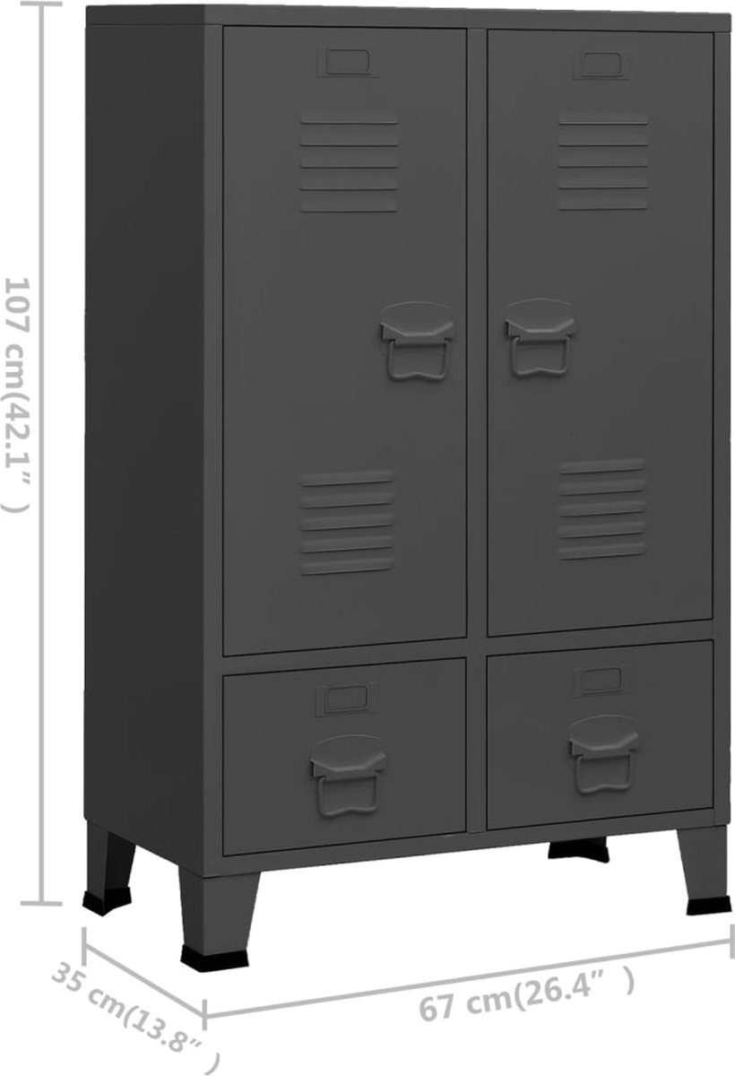 Vidaxl Kledingkast Industrieel 67x35x107 Cm Staal Antracietkleurig