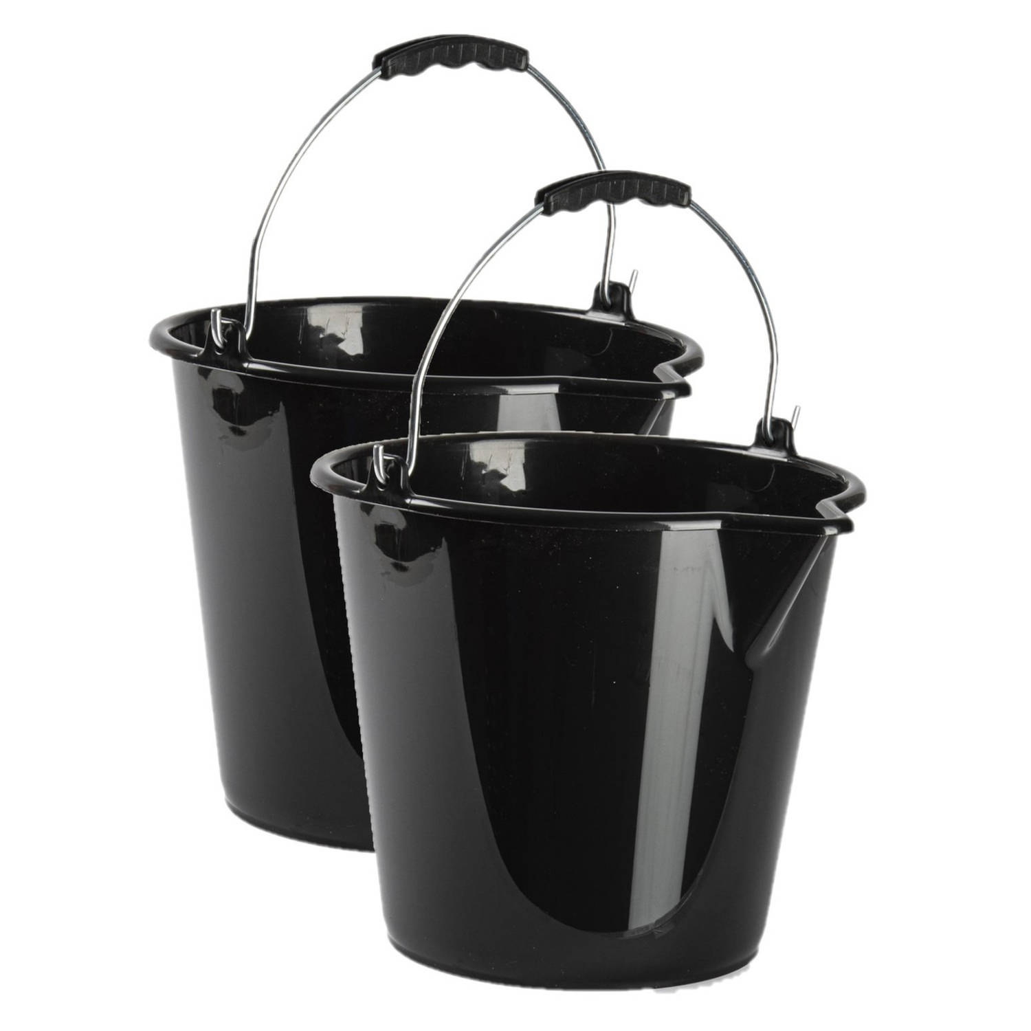 Forte Plastics 2x Stuks Huishoud Schoonmaak Emmers Kunststof 9 Liter Inhoud 30 X 26 Cm - Emmers - Zwart