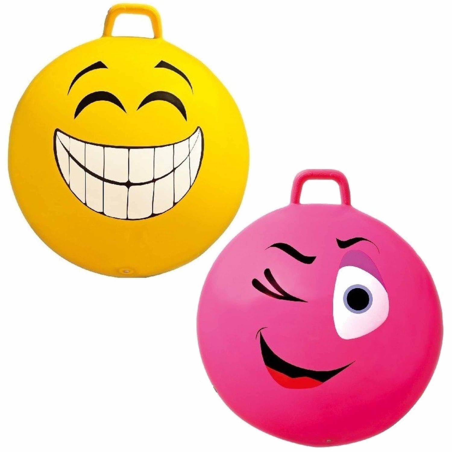 2x Stuks Speelgoed Skippyballen Met Funny Faces Gezicht Geel En 65 Cm - Skippyballen - Roze