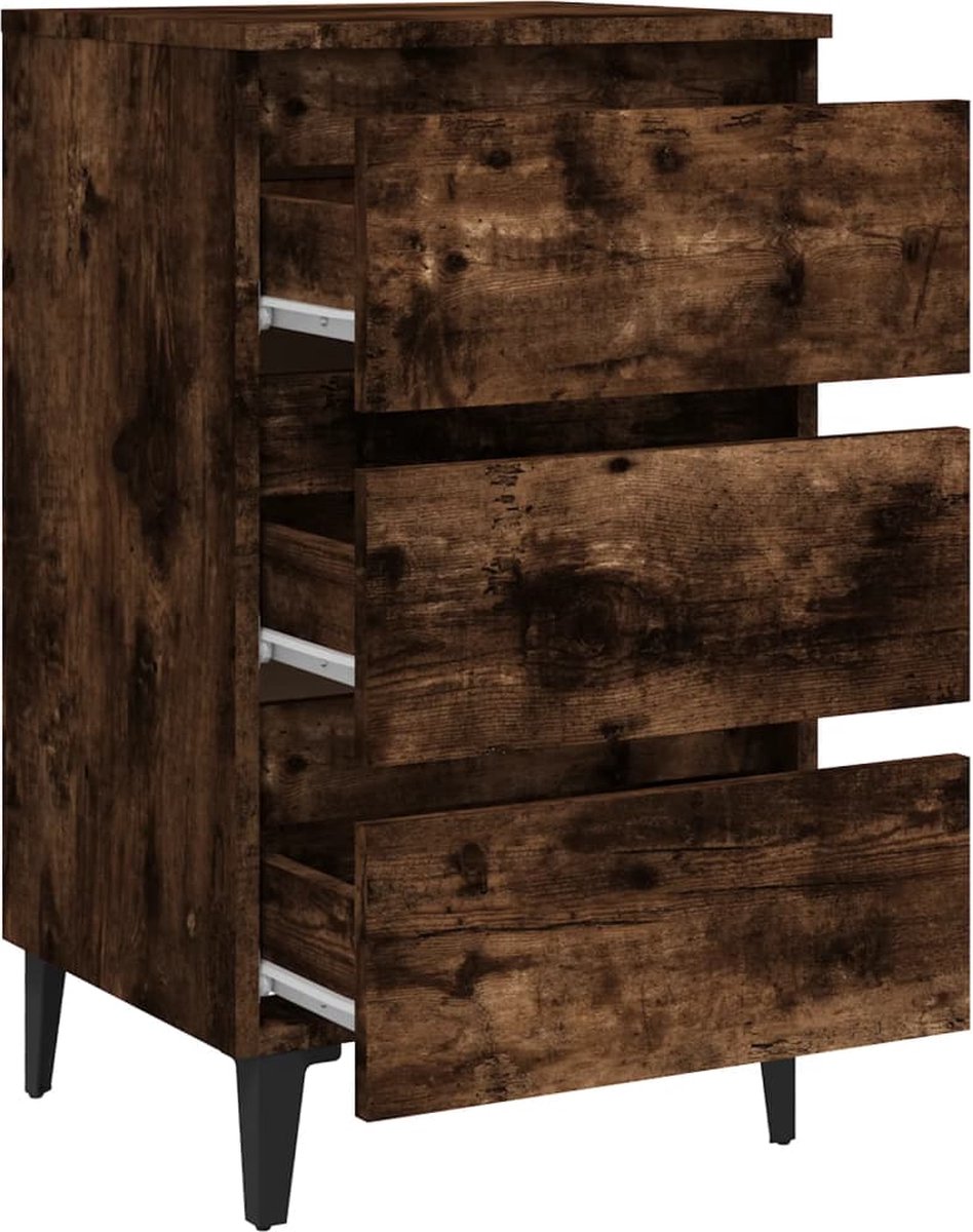 Vidaxl Nachtkastje Met Metalen Poten 40x35x69 Cm Gerookt Eikenkleurig - Bruin