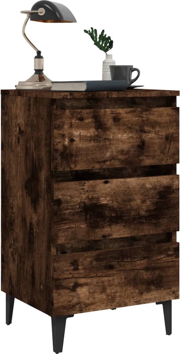 Vidaxl Nachtkastje Met Metalen Poten 40x35x69 Cm Gerookt Eikenkleurig - Bruin