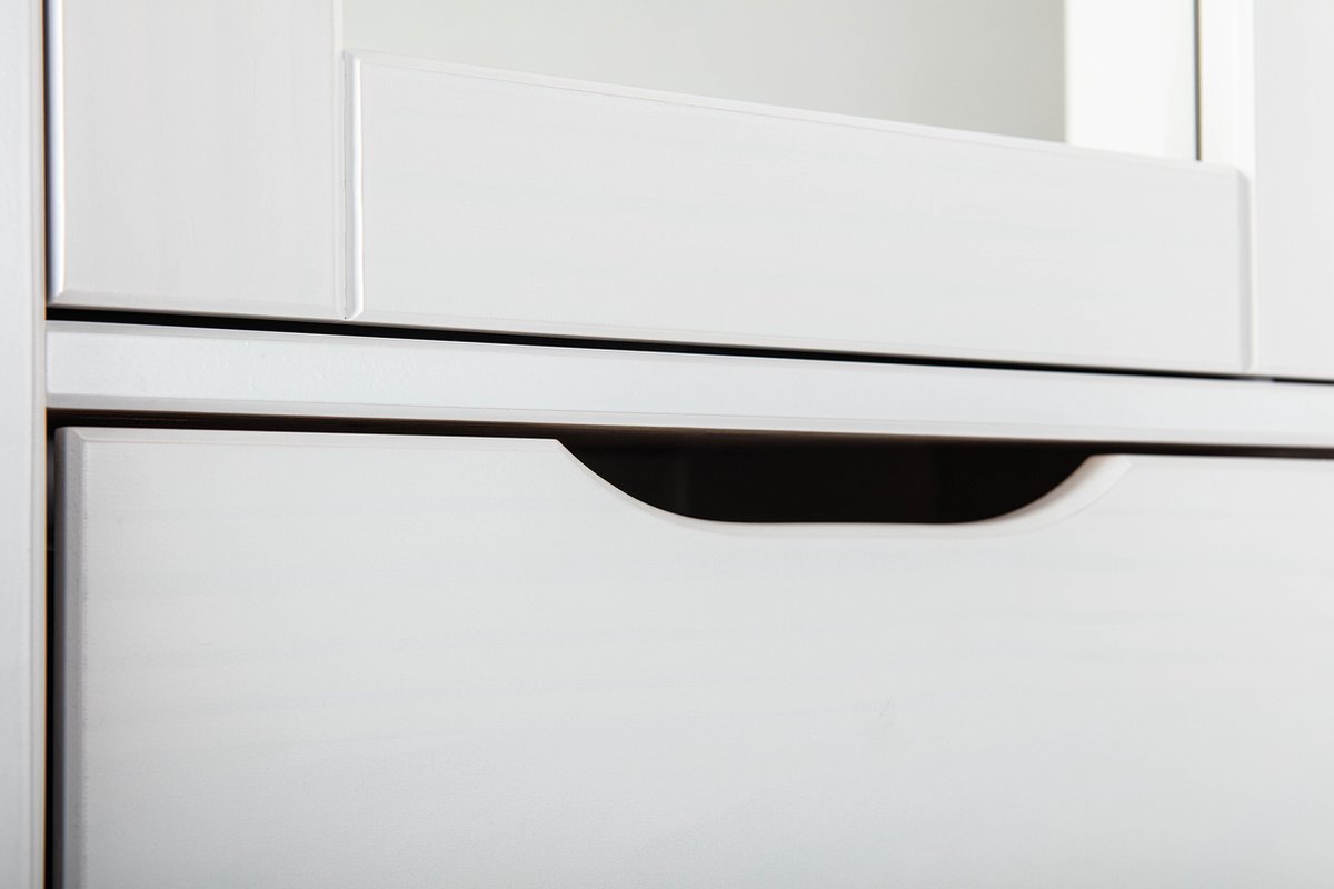 Till Kledingkast 1 Spiegeldeur, 4 Laden, Zitkussen. - Wit