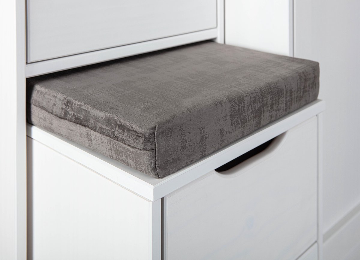 Till Kledingkast 1 Spiegeldeur, 4 Laden, Zitkussen. - Wit