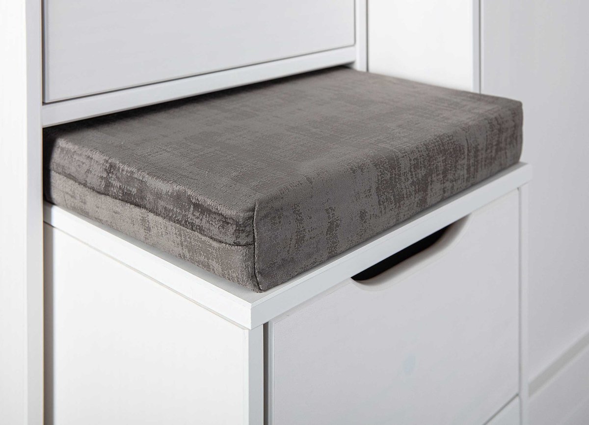 Till Kledingkast 1 Spiegeldeur, 4 Laden, Zitkussen. - Wit