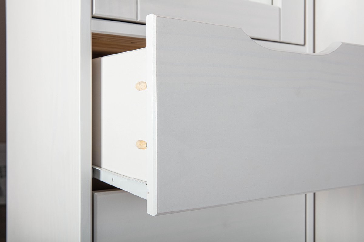 Till Kledingkast 1 Spiegeldeur, 4 Laden, Zitkussen. - Wit