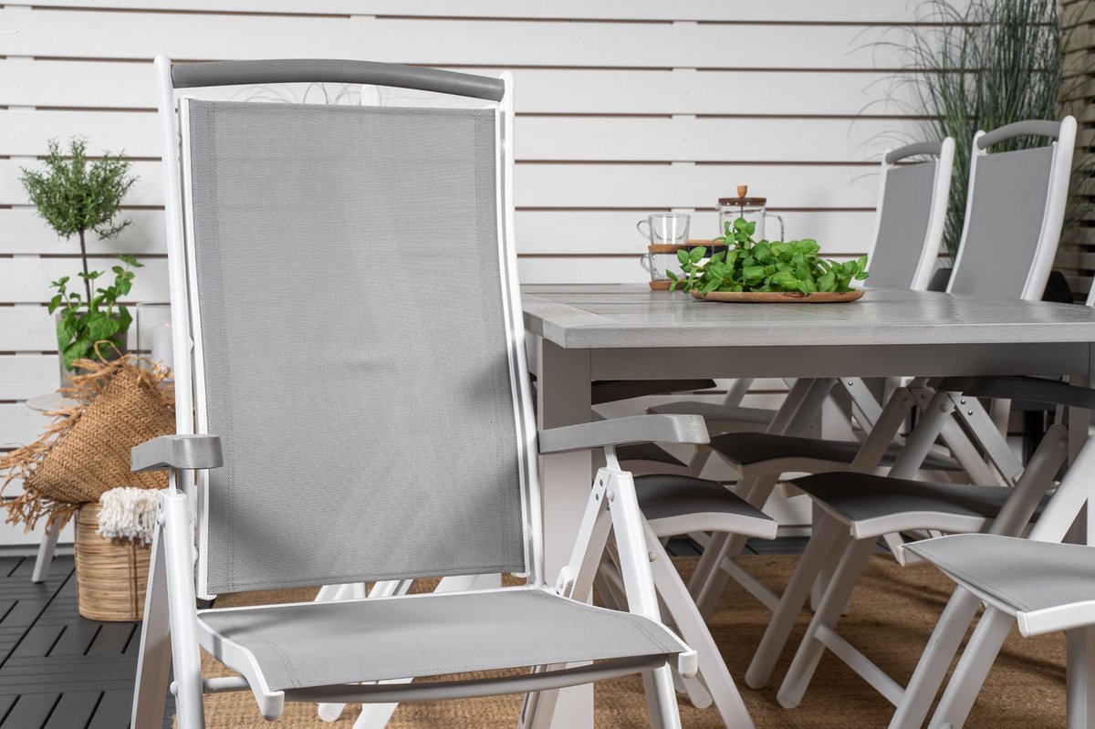 Albany Tuinmeubelset Tafel 90x160/240cm En 8 Stoel 5pos Albany,. - Grijs