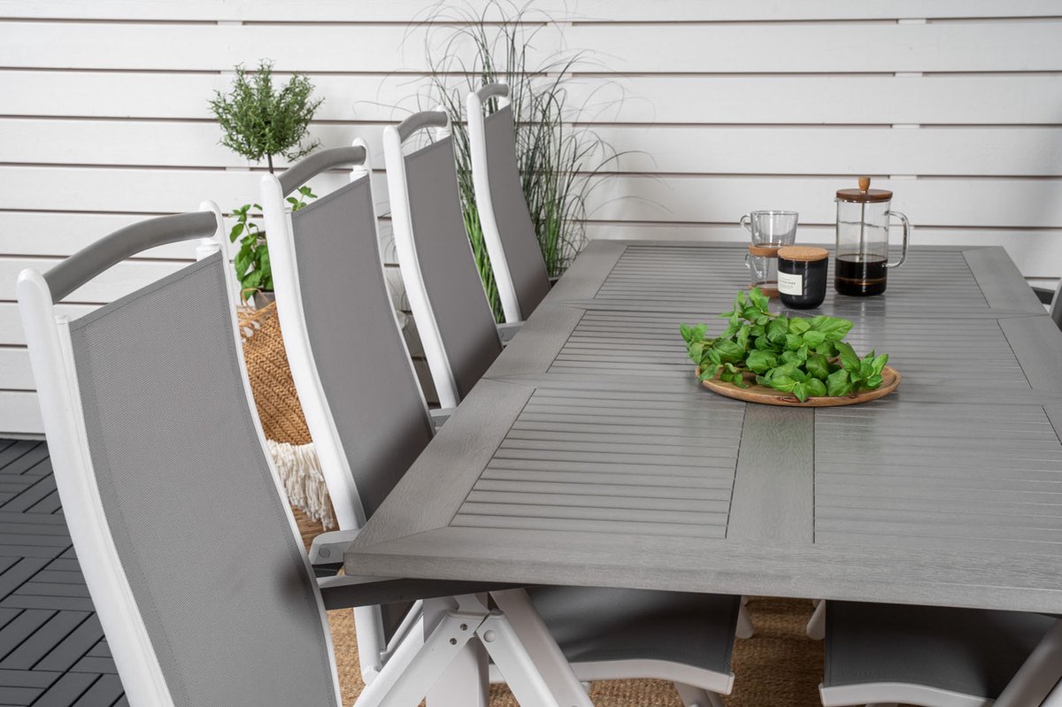 Albany Tuinmeubelset Tafel 90x160/240cm En 8 Stoel 5pos Albany,. - Grijs