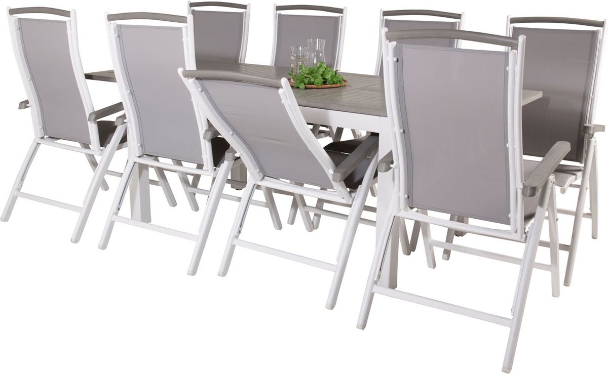 Albany Tuinmeubelset Tafel 90x160/240cm En 8 Stoel 5pos Albany,. - Grijs