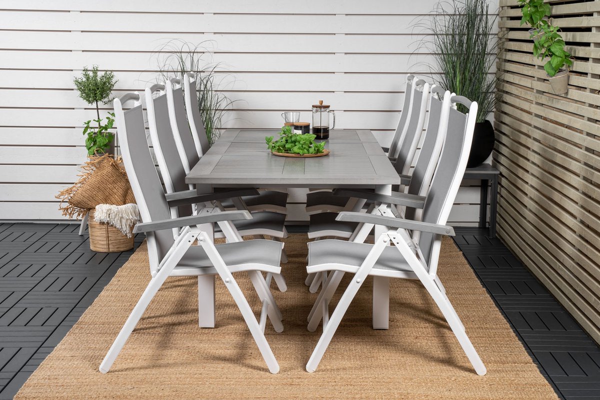 Albany Tuinmeubelset Tafel 90x160/240cm En 8 Stoel 5pos Albany,. - Grijs