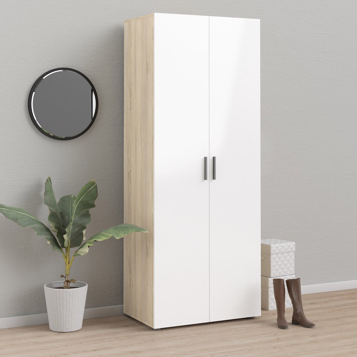 Petra Kledingkast 2 Deuren Decor Eikenstructuur En Hoogglans. - Geel