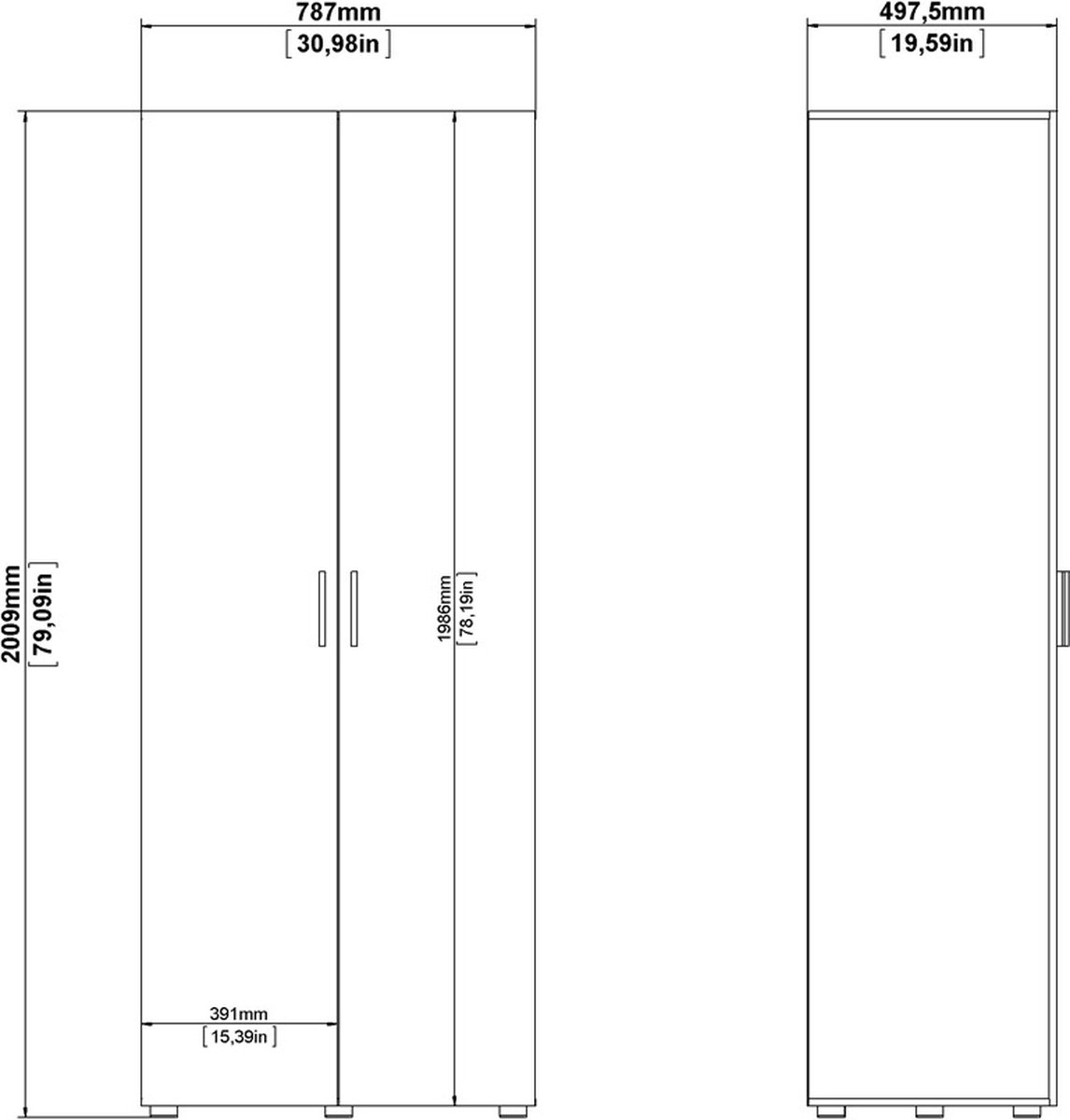 Petra Kledingkast 2 Deuren Decor Eikenstructuur En Hoogglans. - Geel