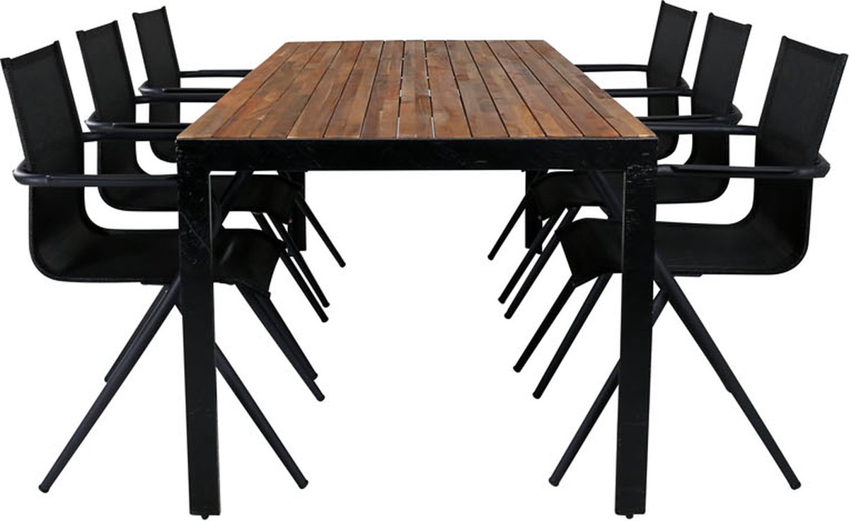 Bois Tuinmeubelset Tafel 90x205cm En 6 Stoel Salu Alina, Naturel. - Zwart