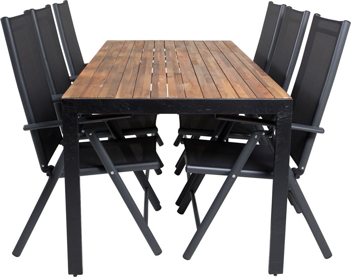 Bois Tuinmeubelset Tafel 90x205cm En 6 Stoel Break, Naturel. - Zwart