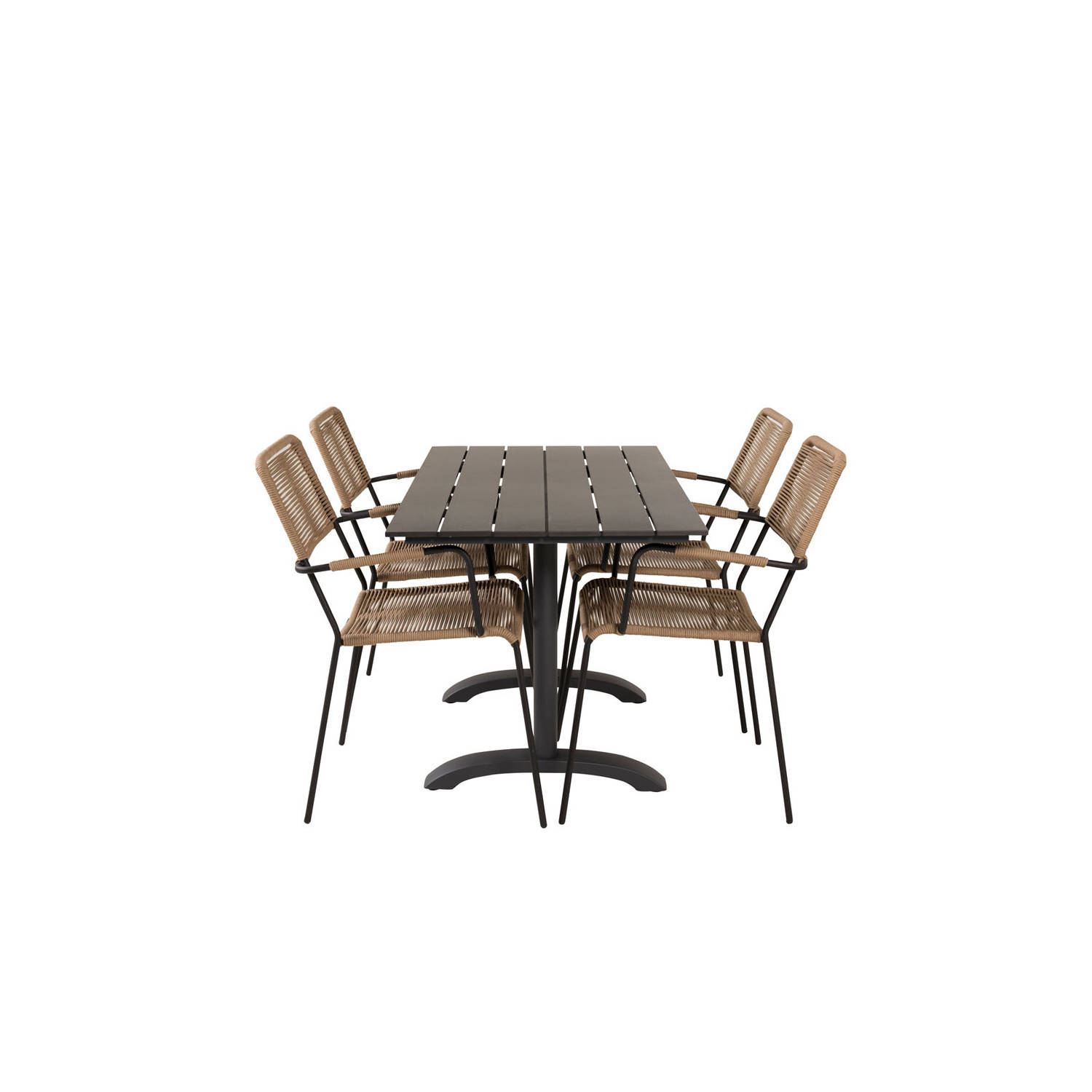 Denver Tuinmeubelset Tafel 70x120cm En 4 Stoel Armleuningl Lindos. - Bruin