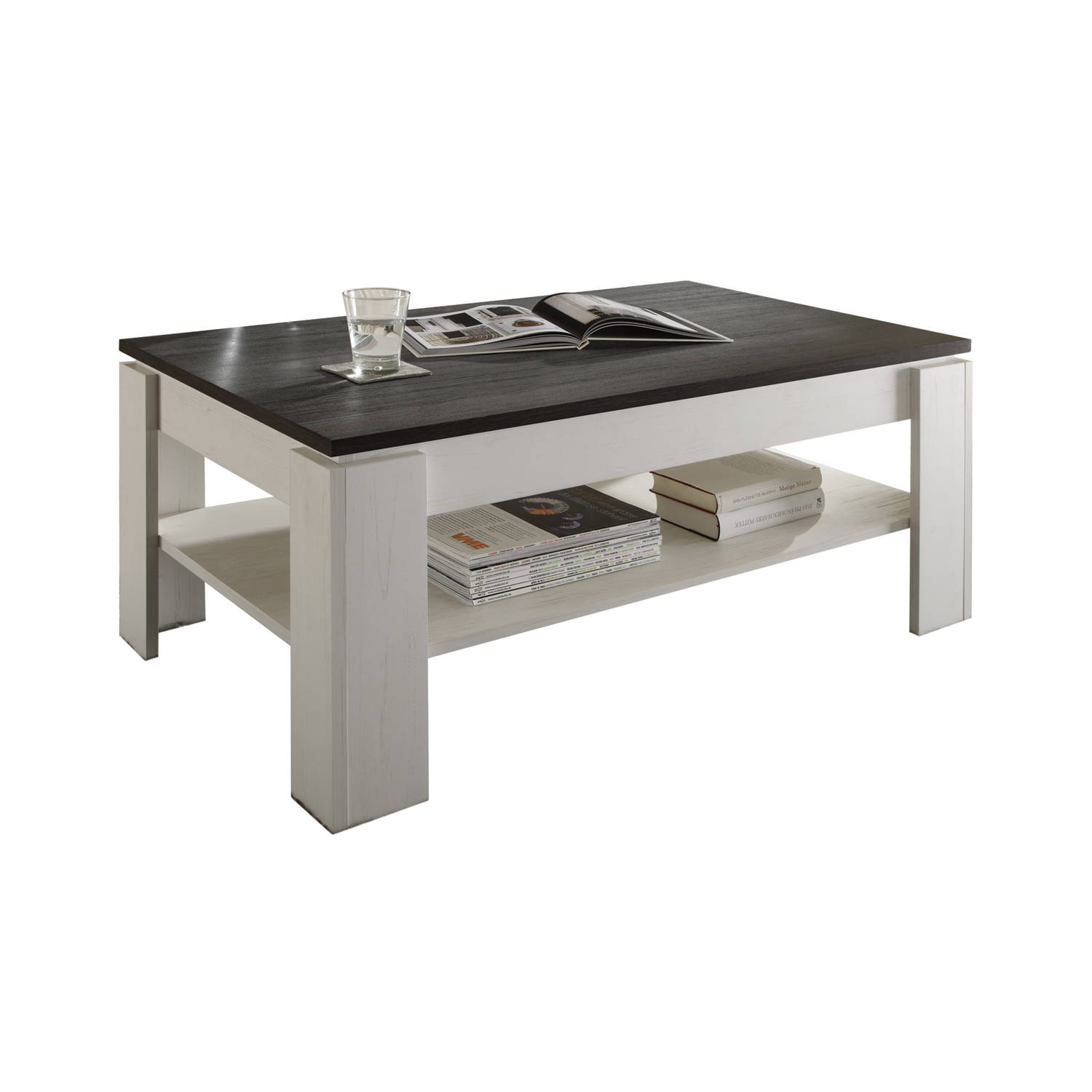 Aboma Salontafel Met 1 Plank Structuur, Touchwood Decor. - Wit