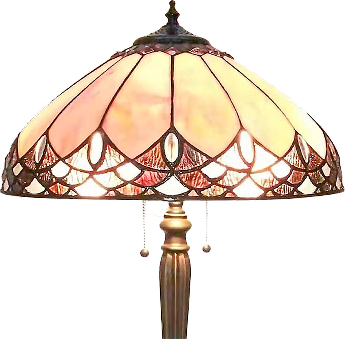 Clayre & Eef Lumilamp Tiffany Vloerlamp Ø 50*157 Cm, Bruin Glas, Kunststof Rond Staande Lamp Staanlamp Tiffany Lamp - Beige