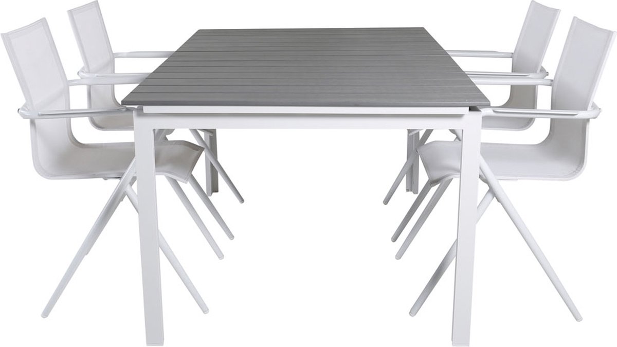 Levels Tuinmeubelset Tafel 100x160/240cm En 4 Stoel Alina, Grijs. - Wit