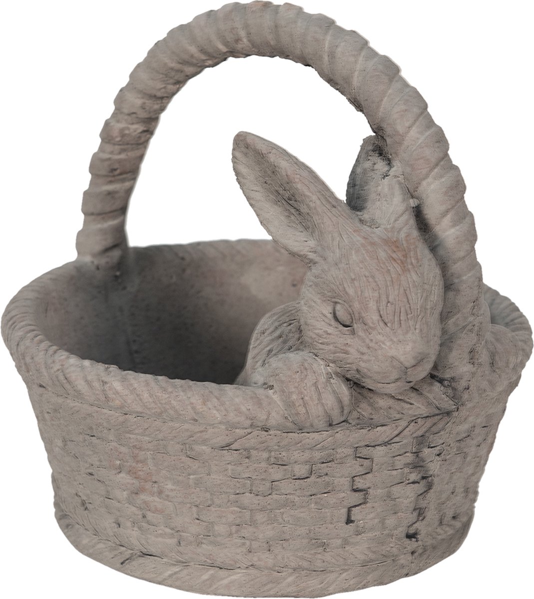 Clayre & Eef Decoratie Beeld Konijn 24*21*22 Cm, Bruin Steen Rond Paashaas Paashaas - Grijs
