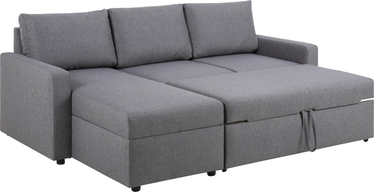 Sander Slaapbank Met Chaise Longue, Opbergruimte En Uittrek. - Grijs