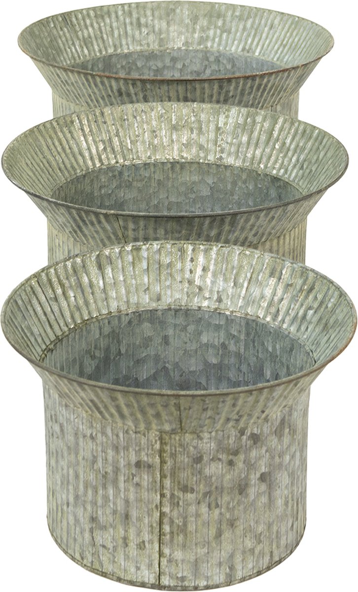 Clayre & Eef Planthouder Ø 40*23 / Ø 34*21 / Ø 28*19 Cm Metaal Bloempot Decoratie Pot Bloempot Decoratie - Grijs