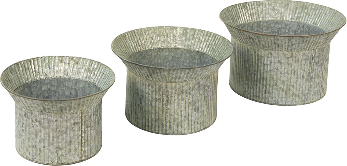 Clayre & Eef Planthouder Ø 40*23 / Ø 34*21 / Ø 28*19 Cm Metaal Bloempot Decoratie Pot Bloempot Decoratie - Grijs