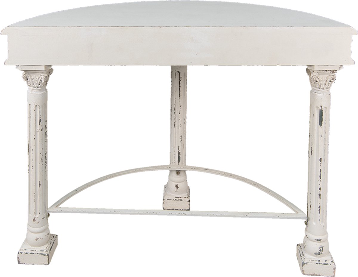 Clayre & Eef Sidetable 120*49*86 Cm Ijzer, Hout Halfrond Bloemen Wandtafel Haltafel Console Tafel Wandtafel - Wit
