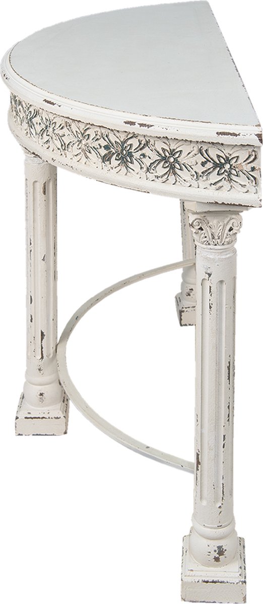 Clayre & Eef Sidetable 120*49*86 Cm Ijzer, Hout Halfrond Bloemen Wandtafel Haltafel Console Tafel Wandtafel - Wit