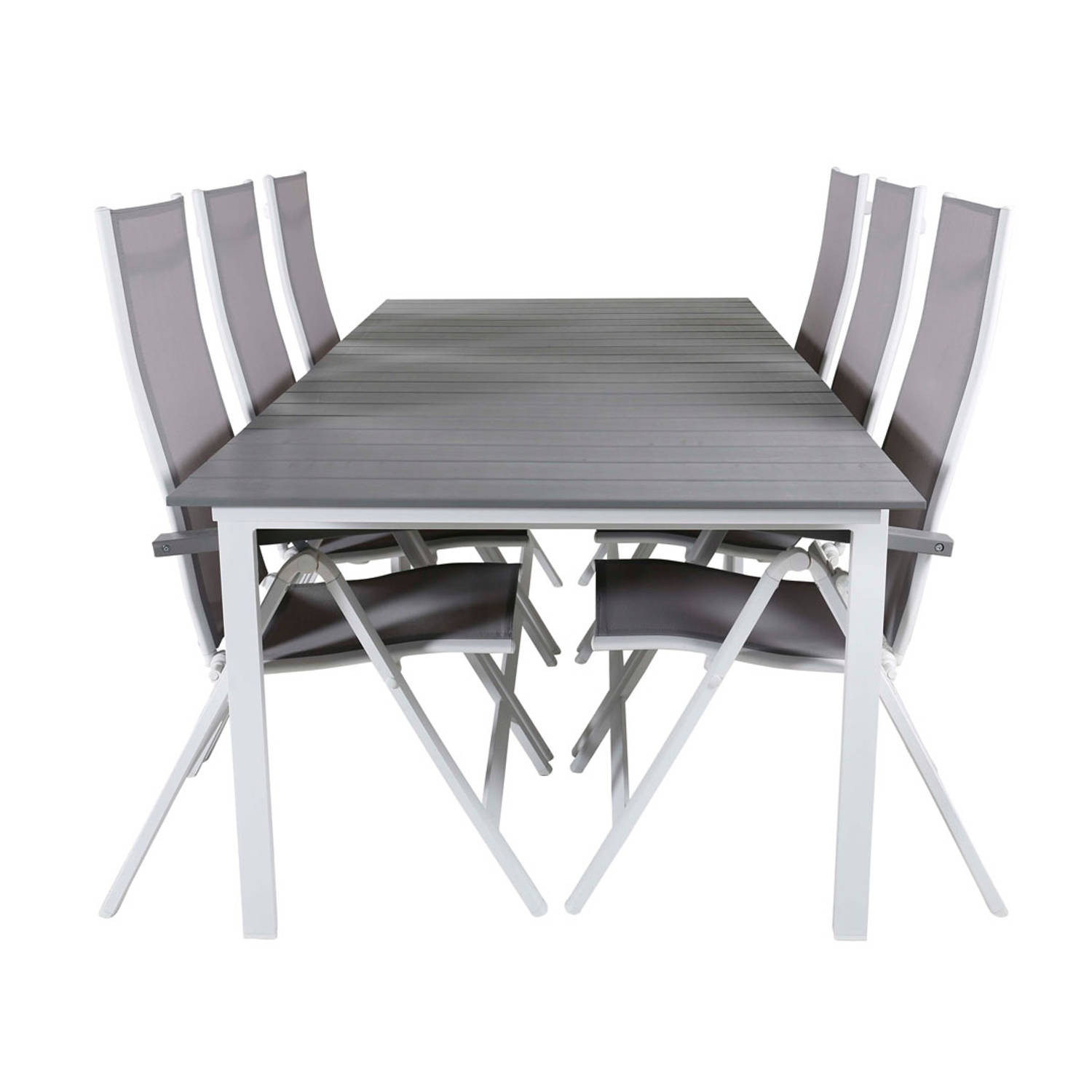 Levels Tuinmeubelset Tafel 100x229/310cm En 6 Stoel L5pos Albany, Grijs. - Wit