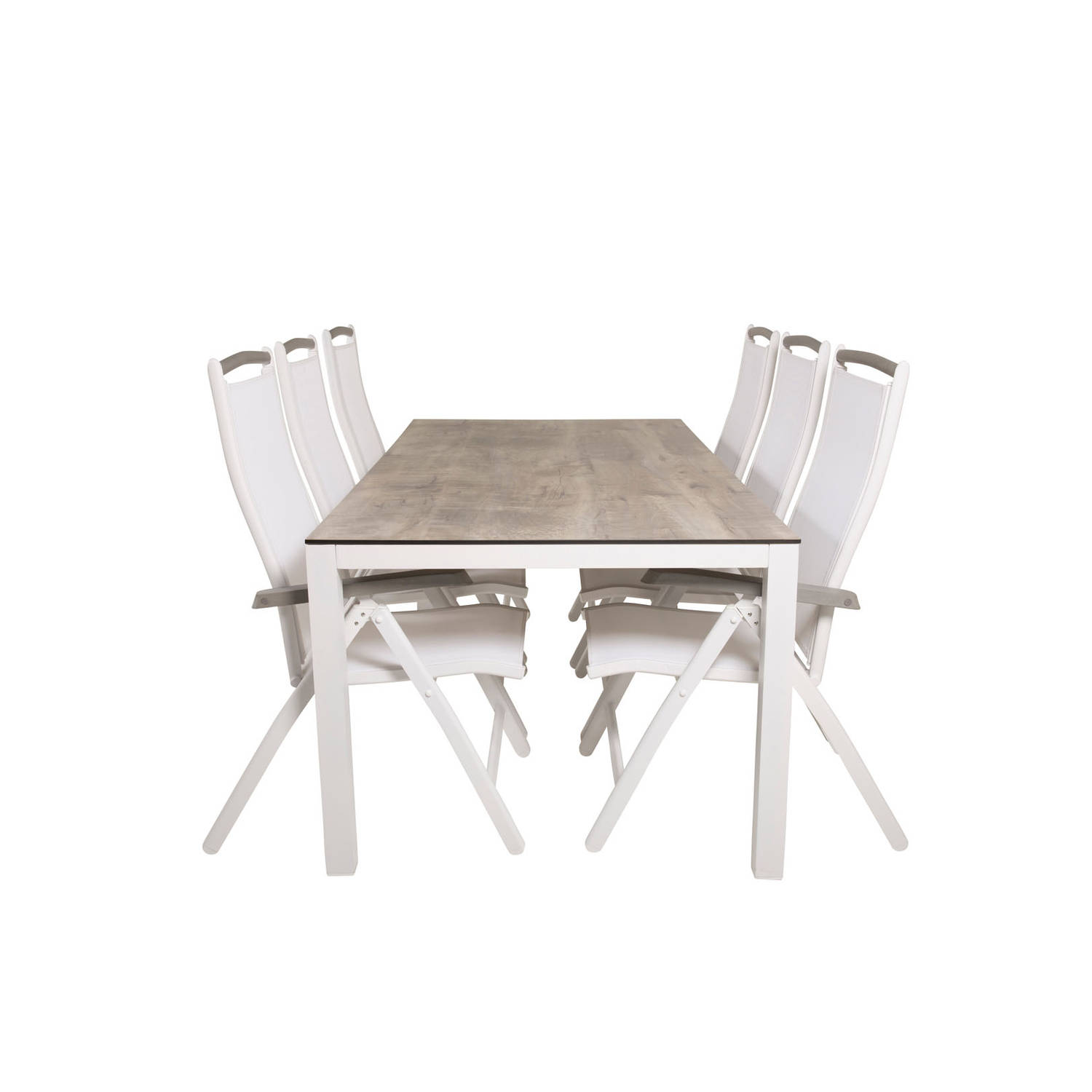 Llama Tuinmeubelset Tafel 100x205cm En 6 Stoel 5posalu Albany, Grijs, Crèmekleur. - Wit