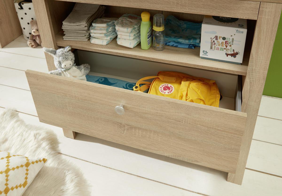 Olja Commode Met 2 Lades En 1 Plank, Eiken Decor. - Bruin