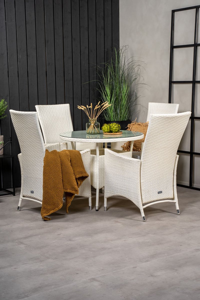 Volta Tuinmeubelset Tafel Ø90cm En 4 Stoel Padova. - Wit