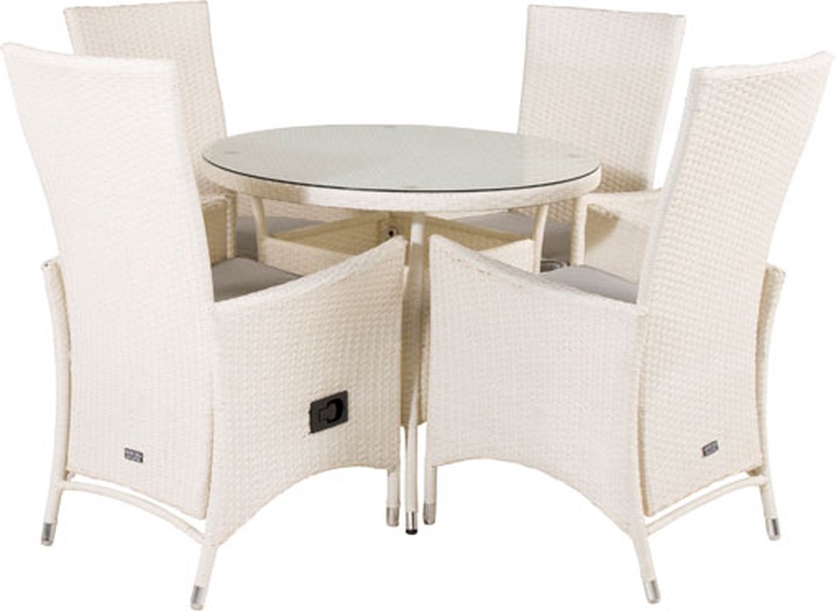 Volta Tuinmeubelset Tafel Ø90cm En 4 Stoel Padova. - Wit