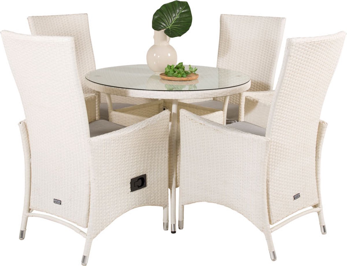 Volta Tuinmeubelset Tafel Ø90cm En 4 Stoel Padova. - Wit