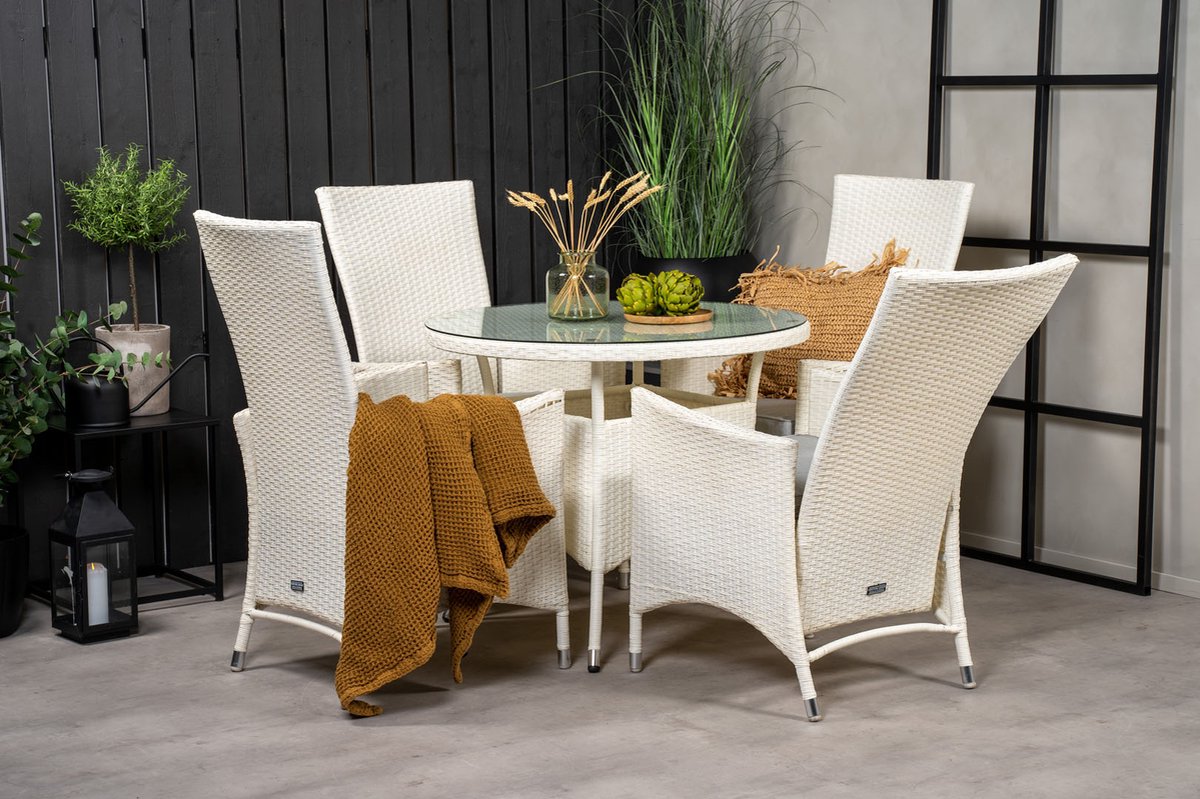 Volta Tuinmeubelset Tafel Ø90cm En 4 Stoel Padova. - Wit