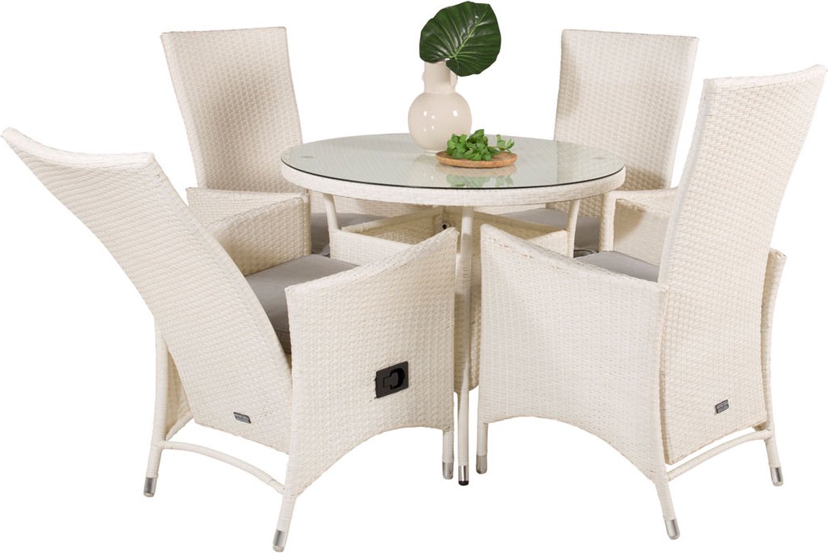 Volta Tuinmeubelset Tafel Ø90cm En 4 Stoel Padova. - Wit