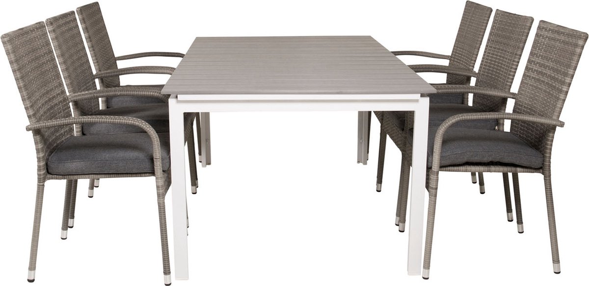 Levels Tuinmeubelset Tafel 100x160/240cm En 6 Stoel Anna. - Grijs