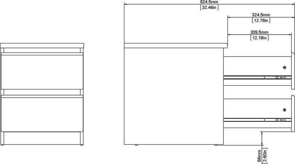 Nada Nachtkastje Met 2 Lades, Mat. - Zwart