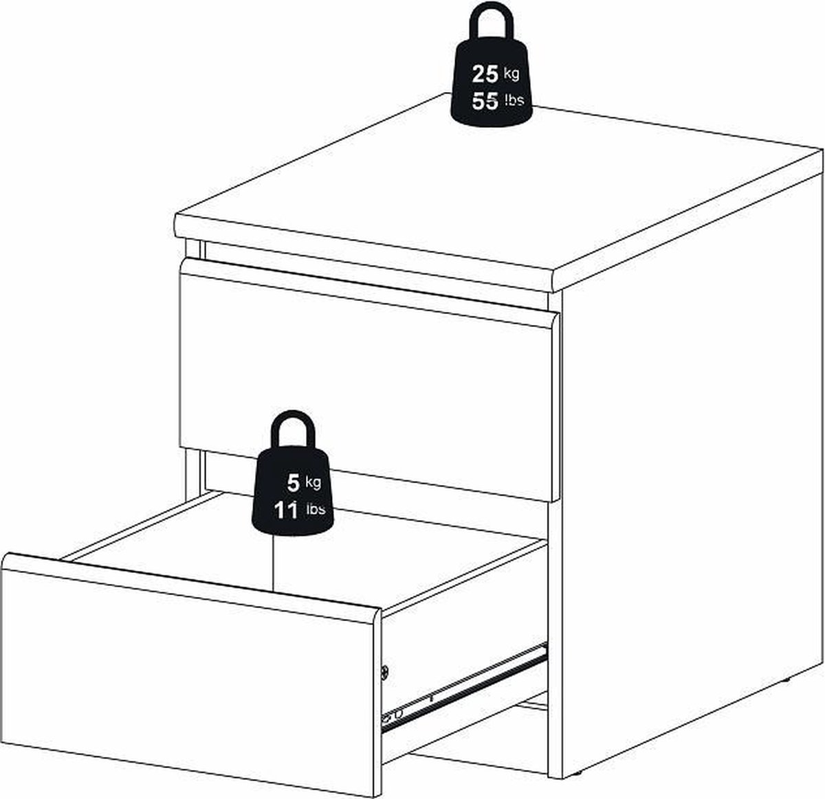 Nada Nachtkastje Met 2 Lades, Mat. - Zwart