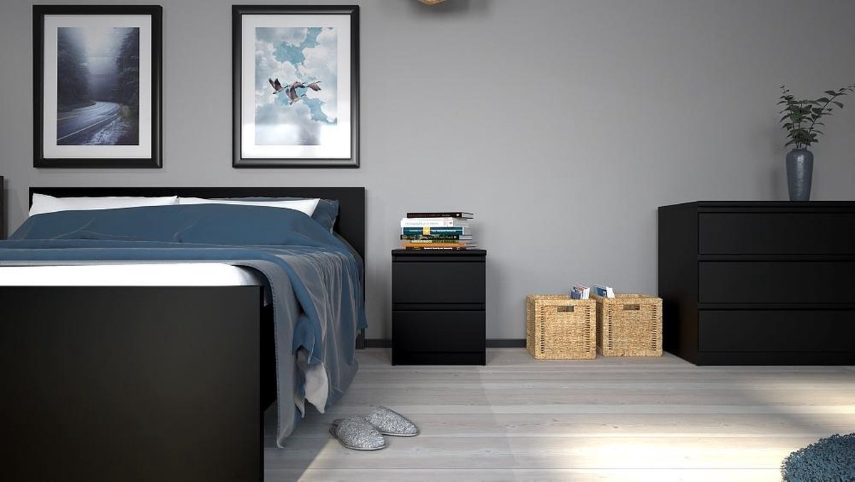 Nada Nachtkastje Met 2 Lades, Mat. - Zwart